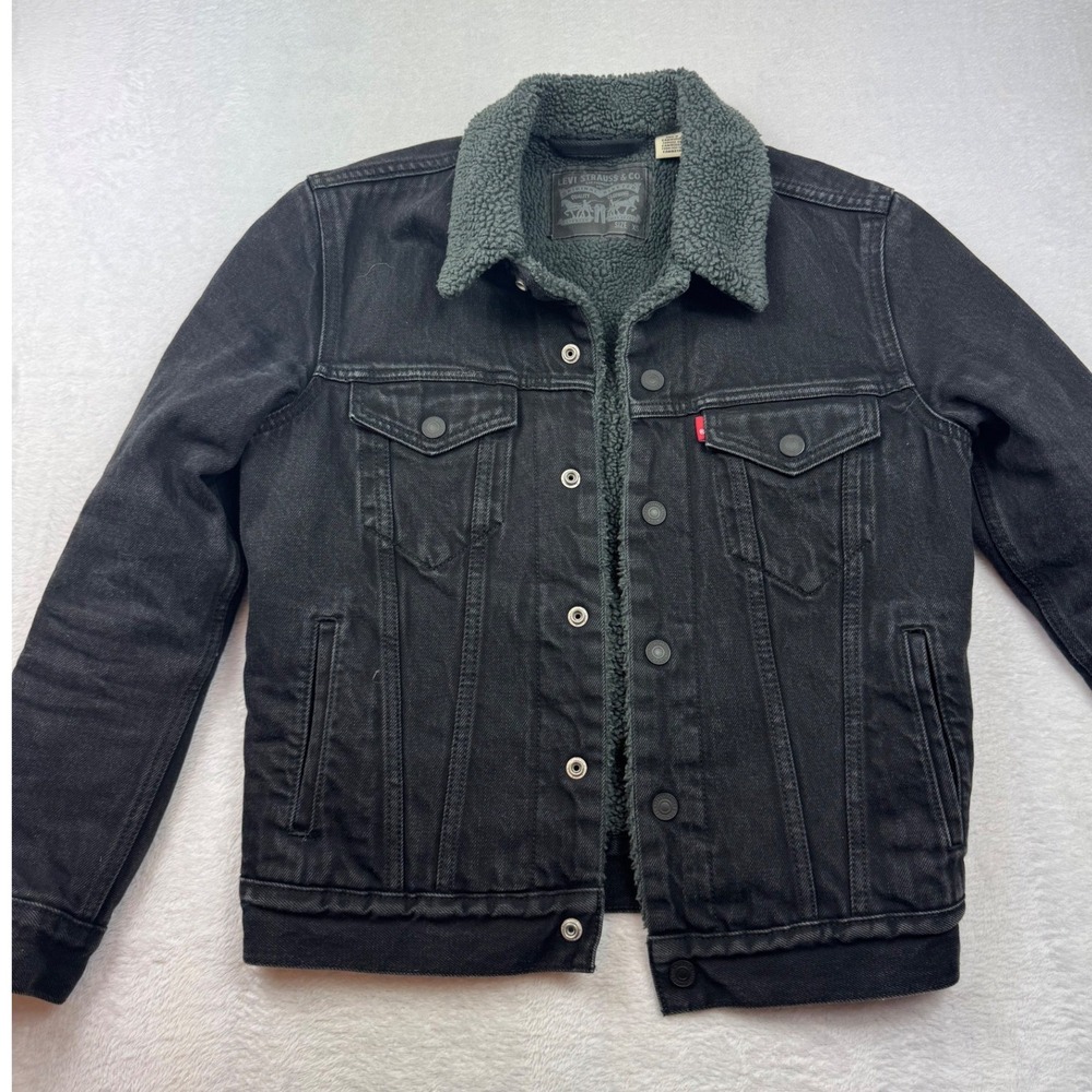 Levis Womens Ex-Boyfriend Sherpa Trucker Jacket Washed Black XS Denim Coat